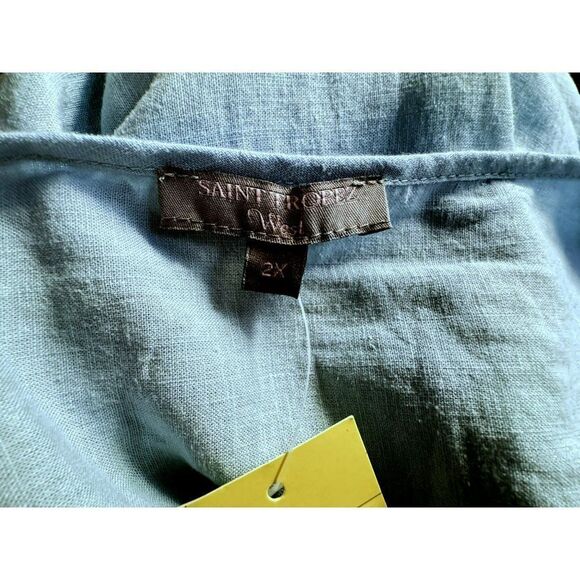 Saint Tropez West Eyelet Linen Blend Pullover Peasant Blouse Top Sz 2X Sky Blue - Picture 7 of 9